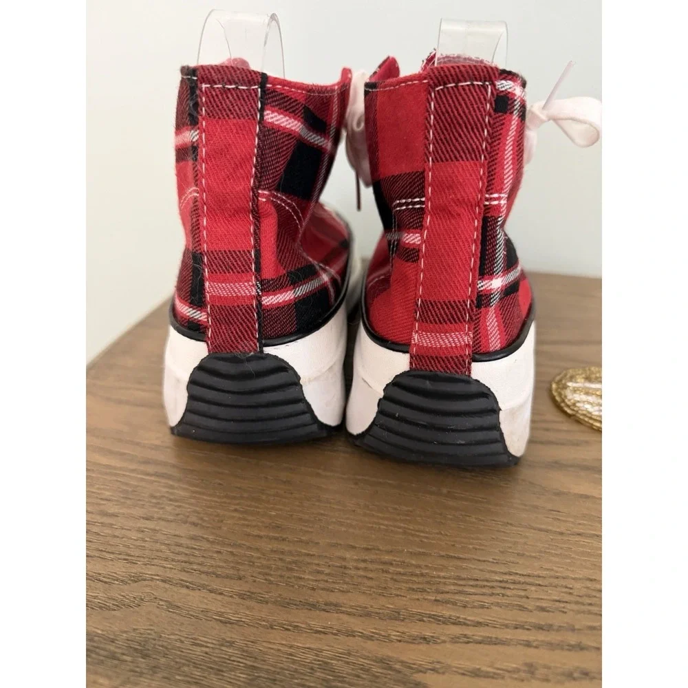 Platform High-Top Sneakers in Red Plaid - Unbranded